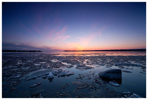 Sunset and glowing ice