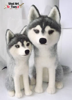 Needle felted Siberian Huskies