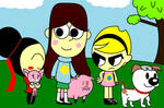 Pucca, Mandy, and Mabel with their pets