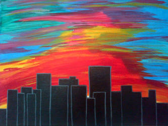 Sunrise Cityscape 2 - Acrylic on canvas