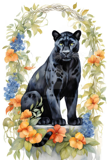 Enchanting Black Panther in a Floral Paradise