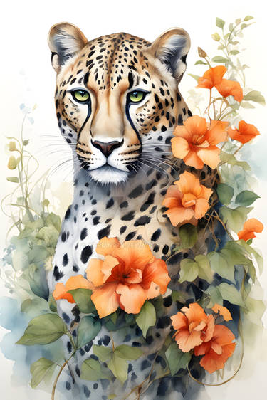 Wild Cheetah in a Field of Flowers