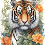 Tiger in a Garden of Flowers