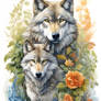 Two Majestic Wolves in a Sea of Flowers