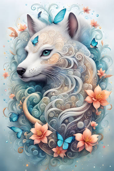 Serene Fox with Butterflies