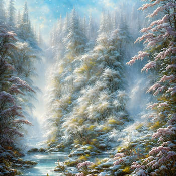 Tranquil River Flowing Through Snowy Forest