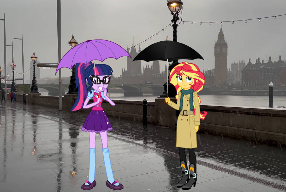 Sci Twi And Sunset Shimmer Out In The Rain by yungstuff on DeviantArt