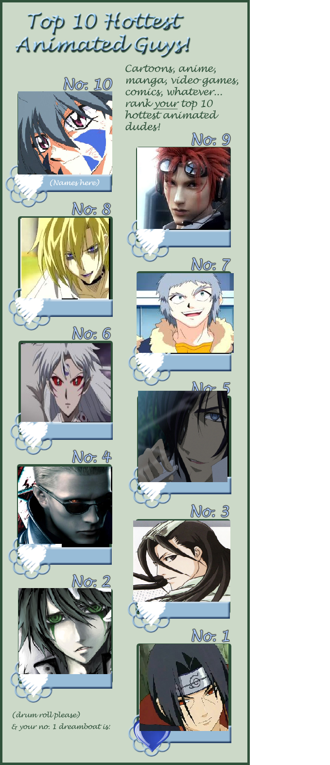 Top 10 Hottest Guys by ProfessorGenkiGirl on DeviantArt