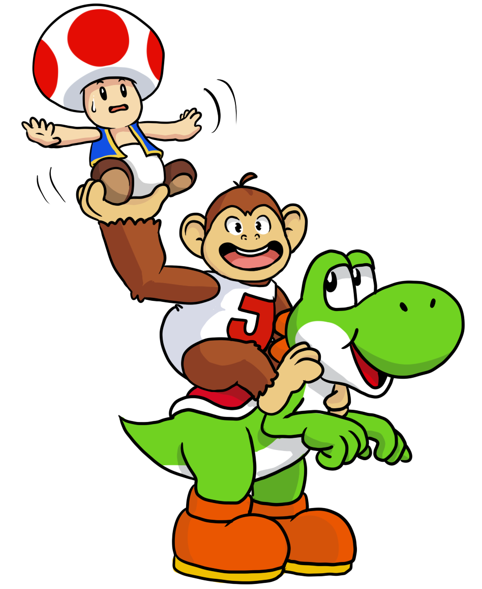 Mushroom, ape, and Dinosaur