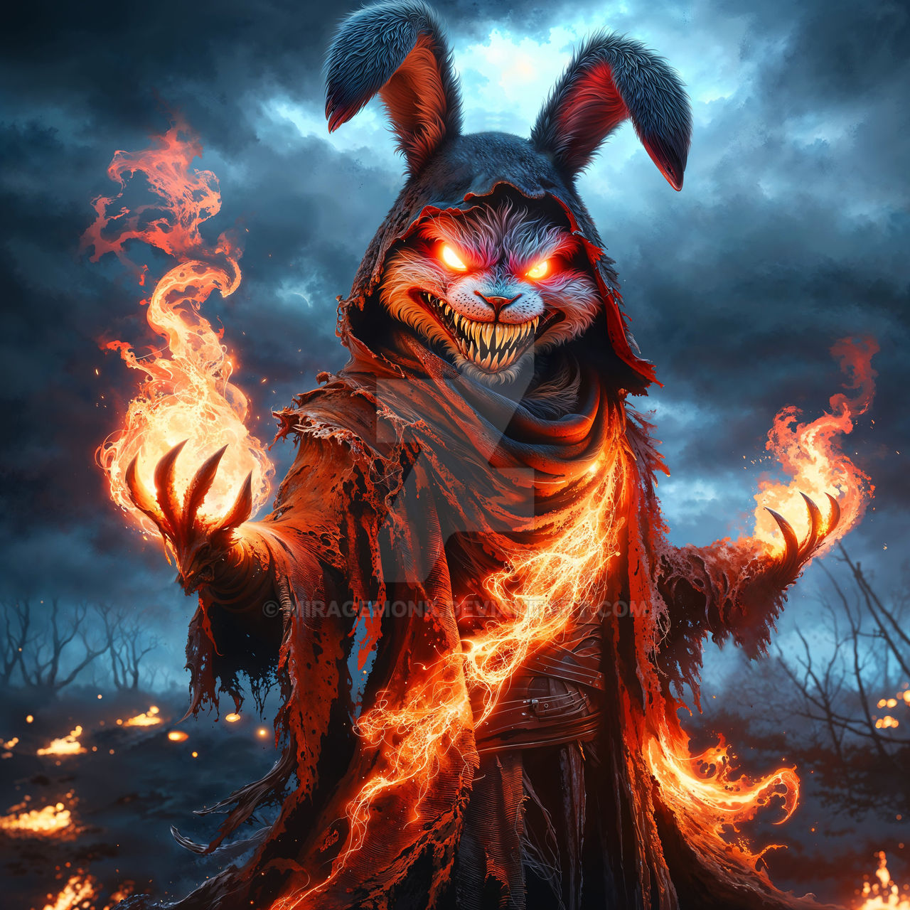 Anthropomorphic evil fire bunny (4K+ wallpaper) by MirageMonk on DeviantArt