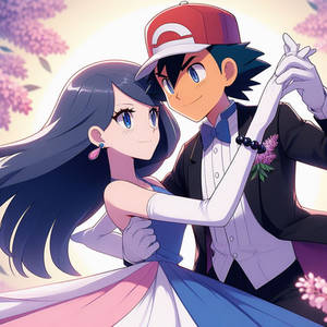 Pokemon  romance Ash y Dawn bailan un bello vals 