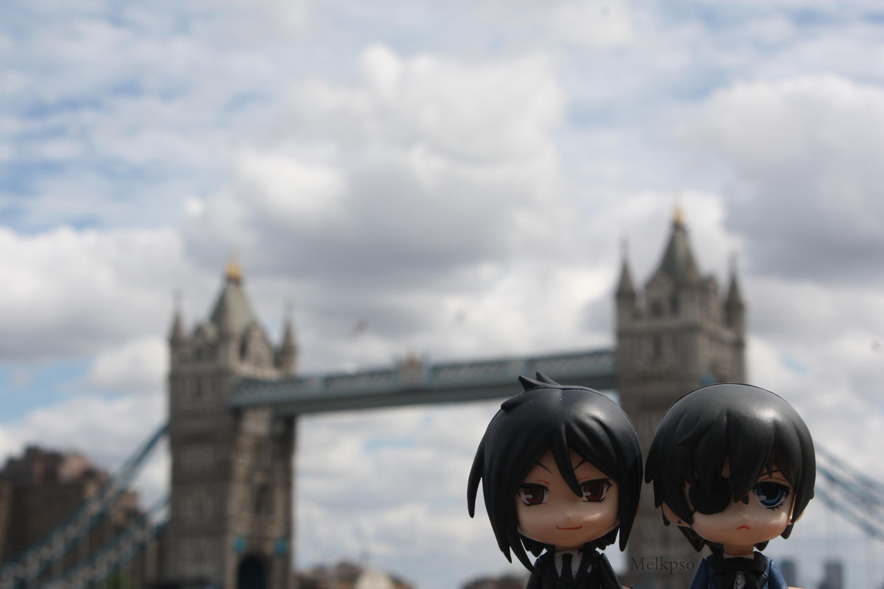 Sebastian, Ciel and the Tower Bridge.