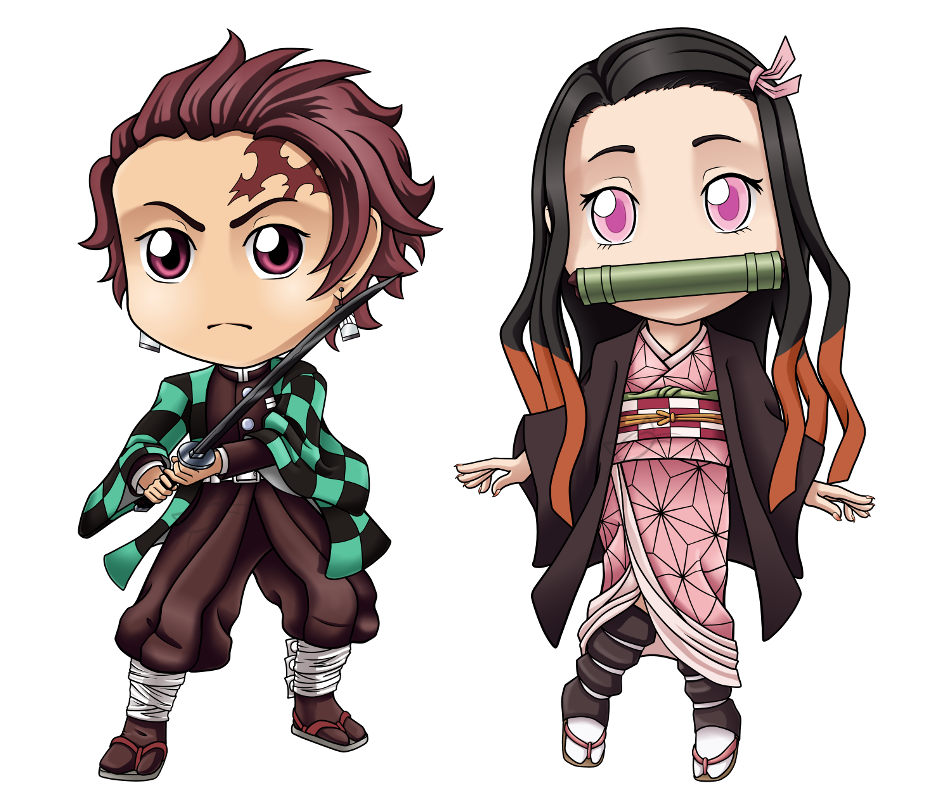 tanjiro and nezuko chibi render by Rivayno on DeviantArt