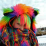 Fuzzy  rainbow bear scarf hood