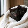 Cute kitten cuddling in towel