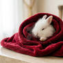 Cute rabbit cuddling in towel