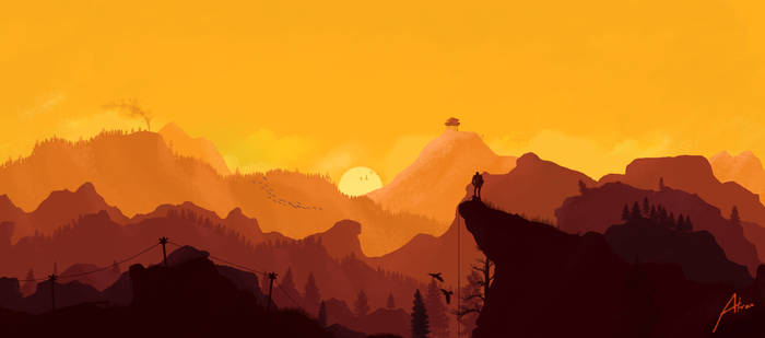 Sunset in Firewatch landscape