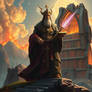 God of knowledge standing a great library