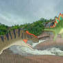 Allosaurus and Stegosaurus WaterFall Prehistoric