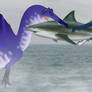 Acheron and Kaeya Hunting Fish In PrehistoricBeach