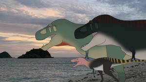 Loid Yor and Anya in Prehistoric Beach
