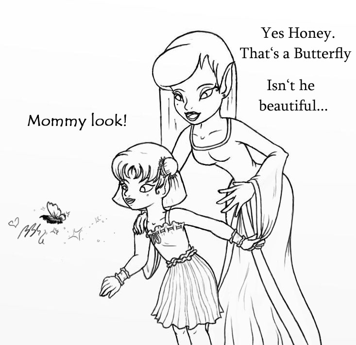 mother and daughter lineart