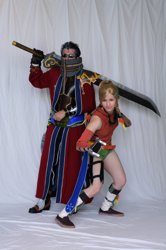 Rikku and Auron Battle stance