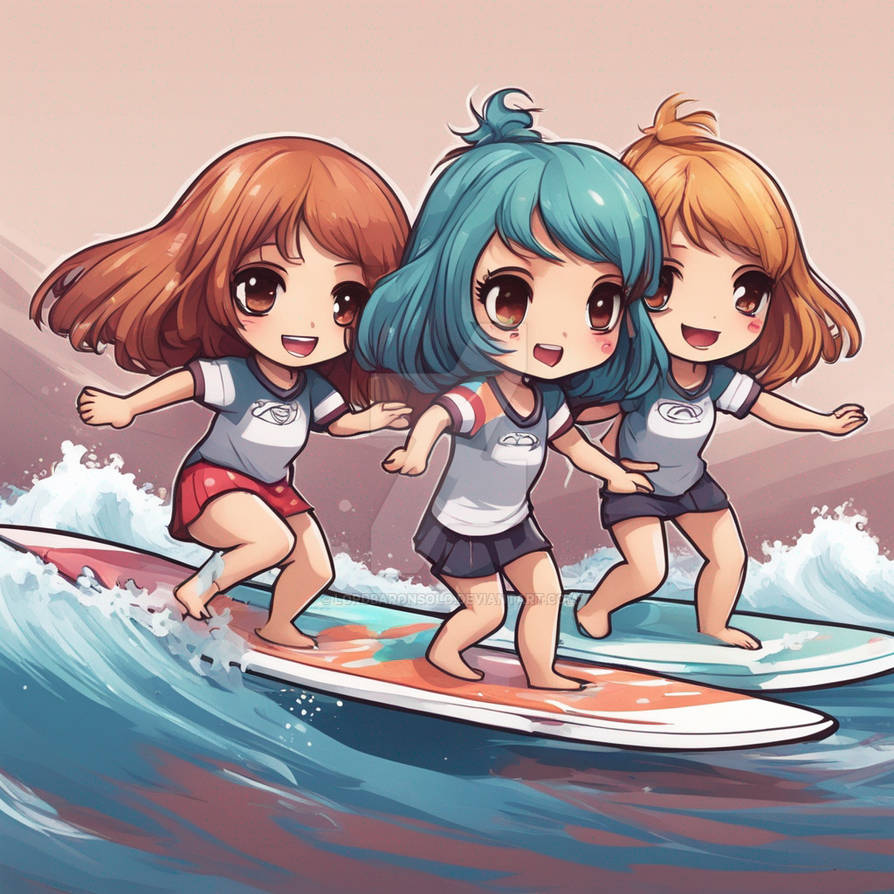 Chibi Raft Cute Chibi Girls Surfing by LordBaronSolo on DeviantArt