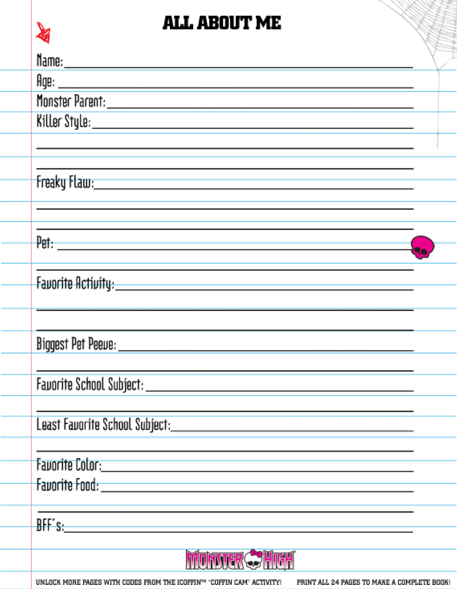 Monster High Character Sheet