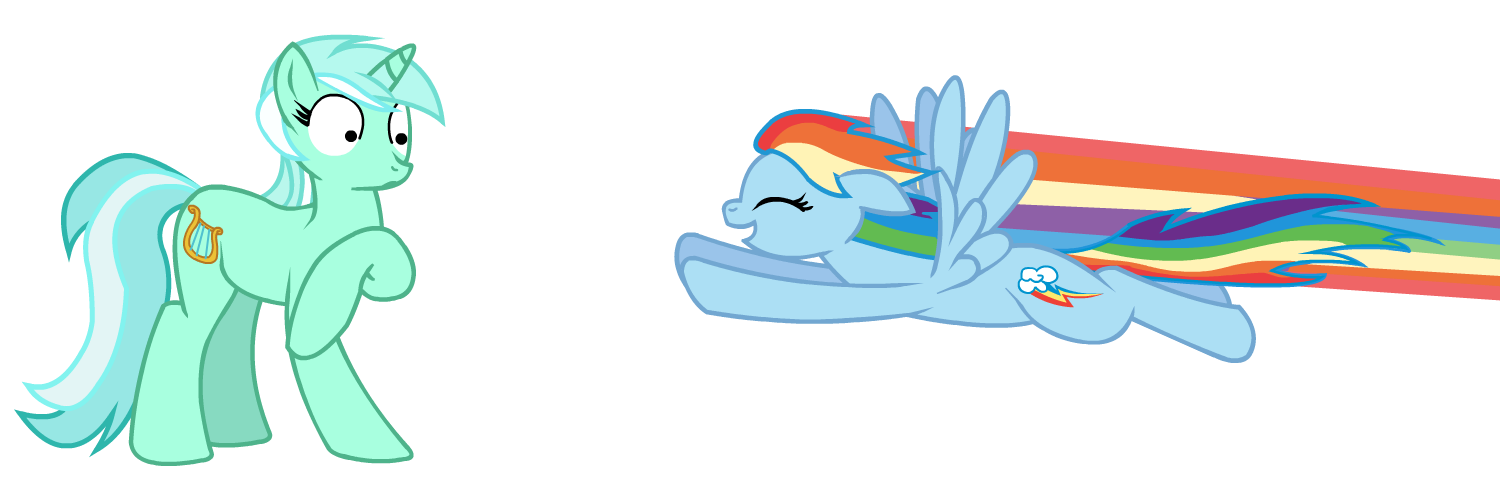 Rainbow Dash charging Lyra