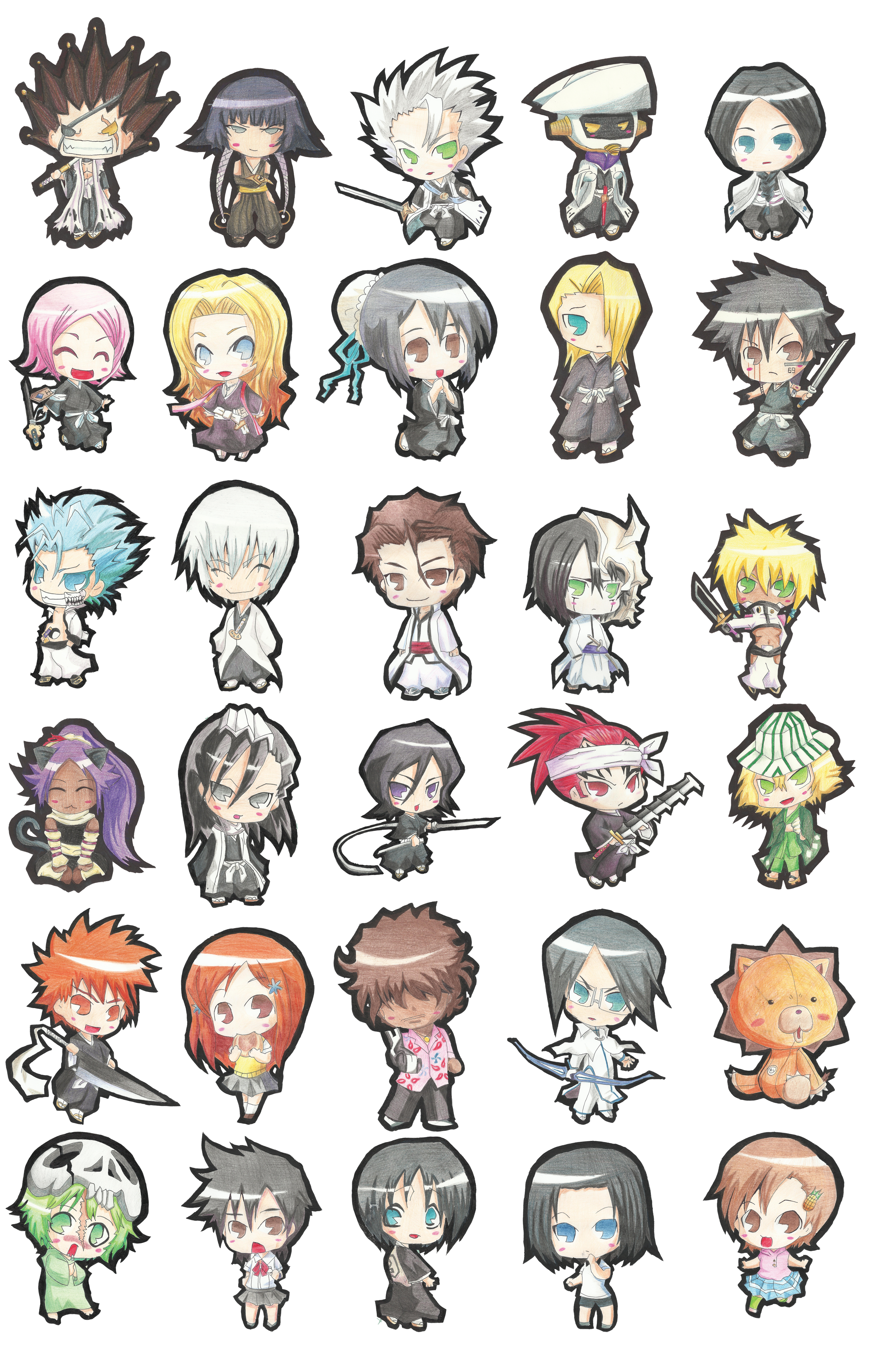 Bleach, 5x Pins - Personagens Chibi