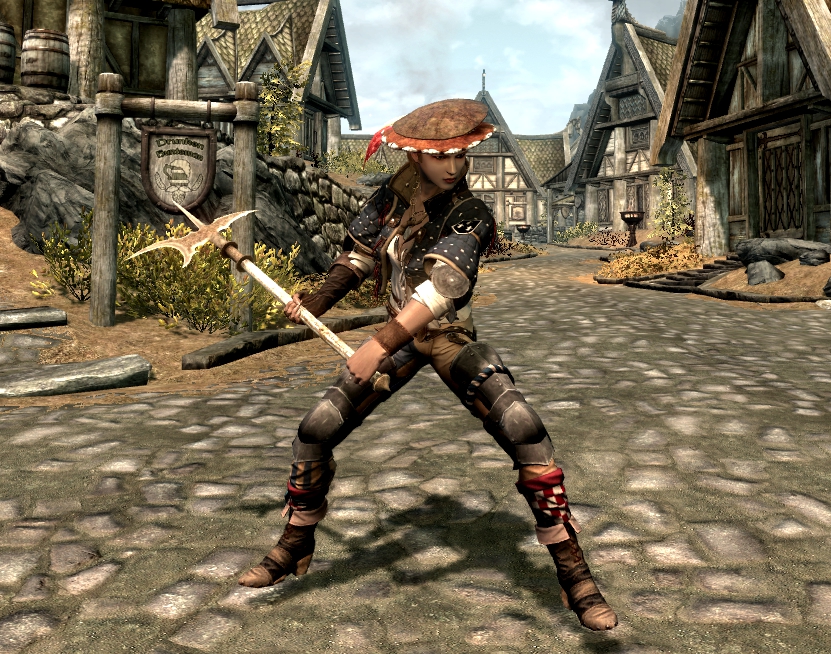 Yvette with halberd (Skyrim)