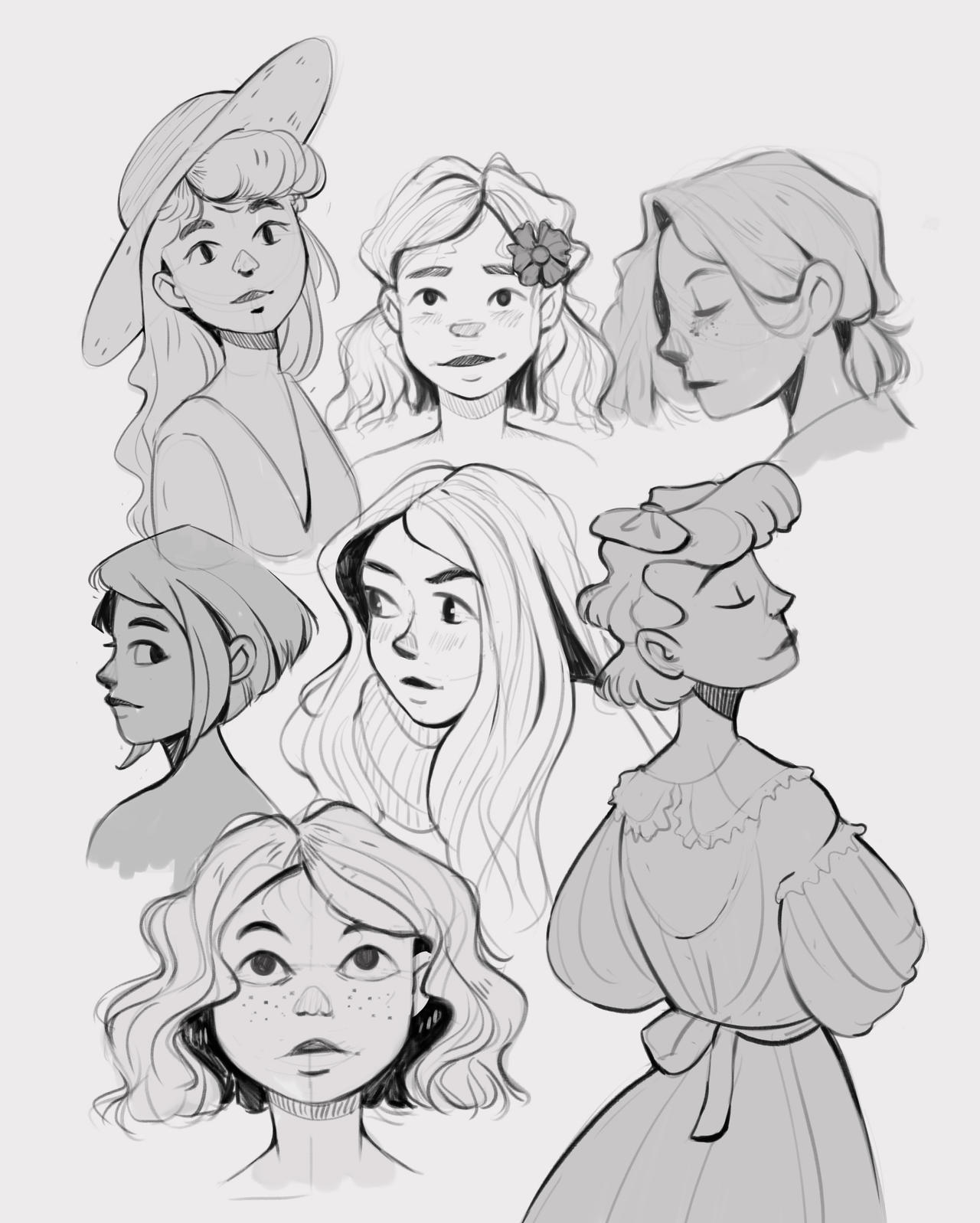 Random Basic Drawn Girls Random girls sketches by Bemariart on DeviantArt