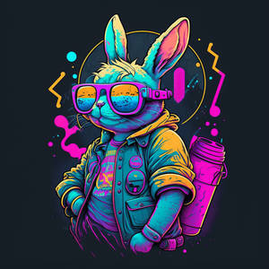 Retrowave Rabbit with Glasses