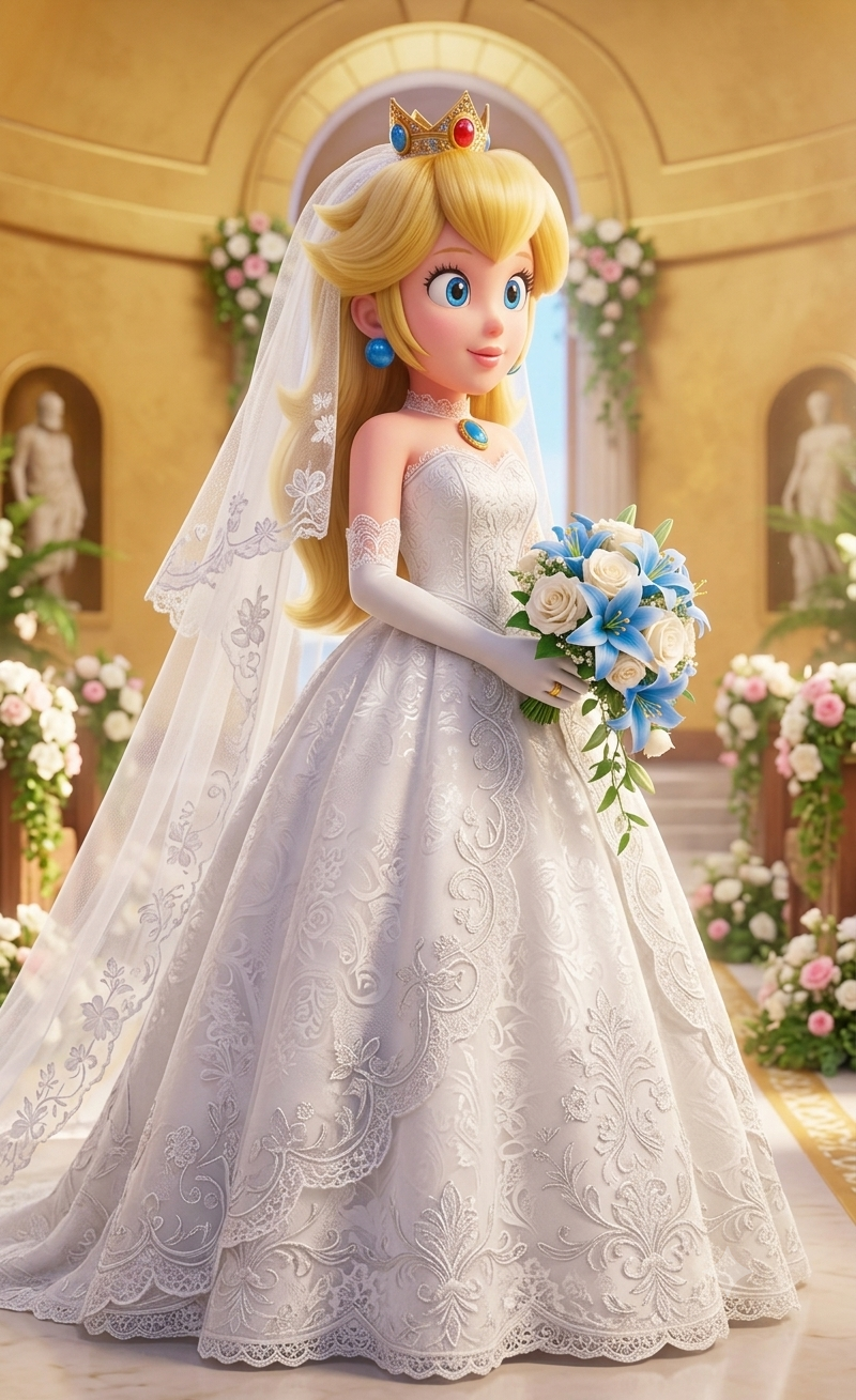 wedding dress bride princess peach In The Super Mario Bros. Movie, Peach's seems to be covered in dirt and/or dust after the battle with Bowser. : r/Mario It is made from soft satin material Stunning Princess Peach Wedding Dress