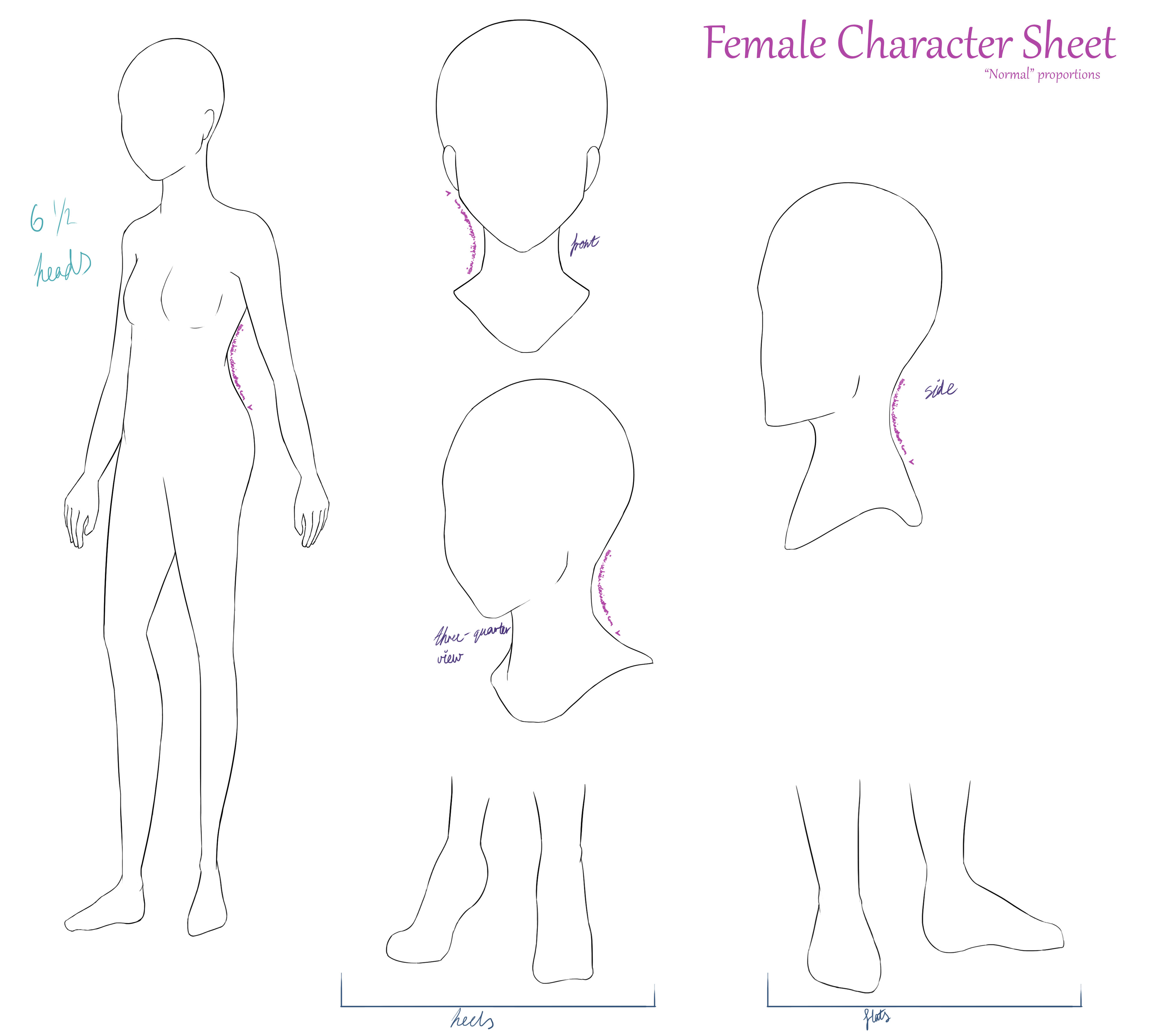 Original Character Anime Girl Reference Sheet Base
