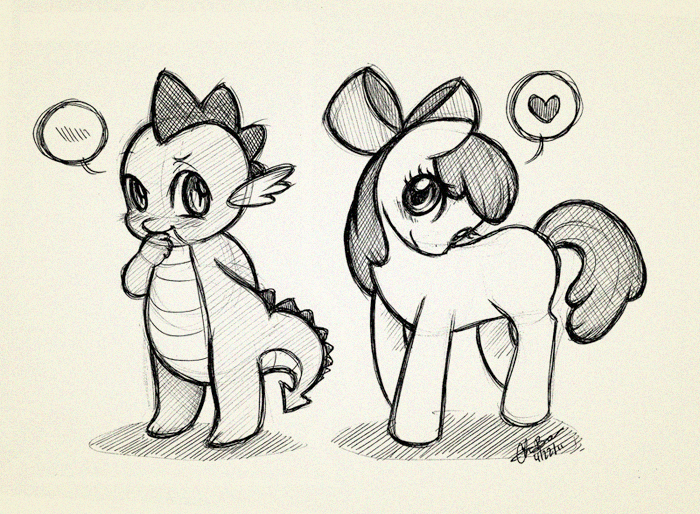 Sketch: Spike and Apple Bloom