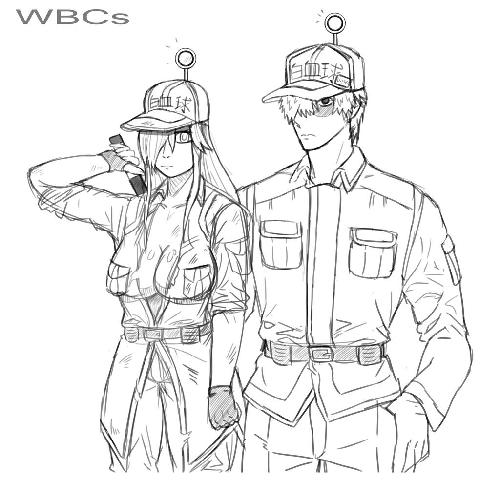 Drawing of the Hataraku Saibou! characters by CypherSoldier on DeviantArt