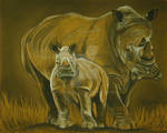 'White Rhino's' in conte by Schnellart