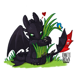 Chibi Toothless - Dragons Love Grass