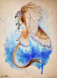 Blue Gryphon - Watercolor Painting by sugarpoultry