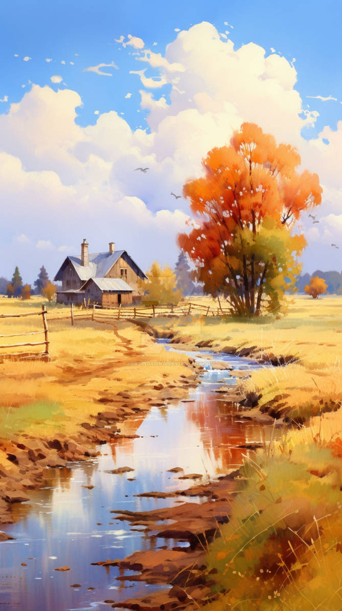 Watercolor painting of Riverside Landscape Scenery by LearnFineArt on  DeviantArt