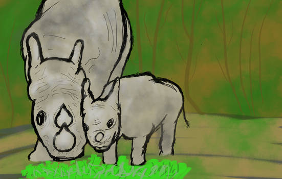 Rhino Family - Nature Art