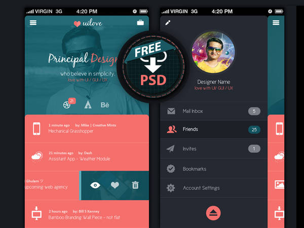 Mobile app UI design (Free PSD) by MadanPatil