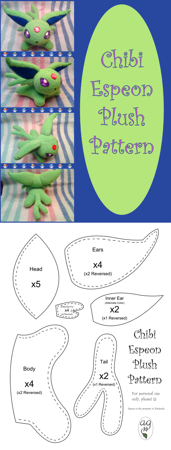 Chibi Espeon Plush Pattern by altaiira