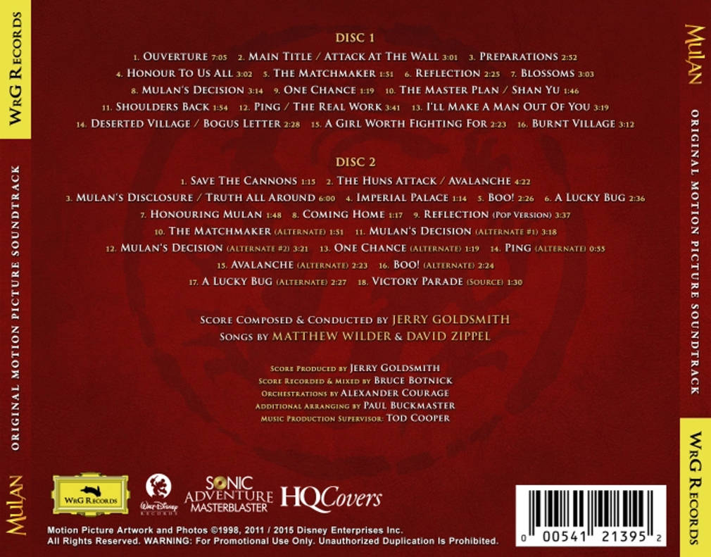 Mulan (1998) OST (Deluxe Edition) (Back) by kidsfan on DeviantArt