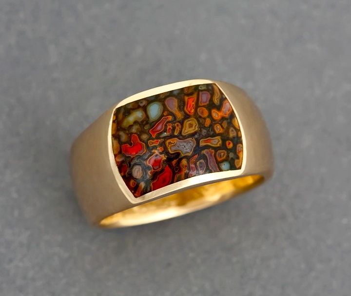 14K Gold Dino Bone Inlay Ring