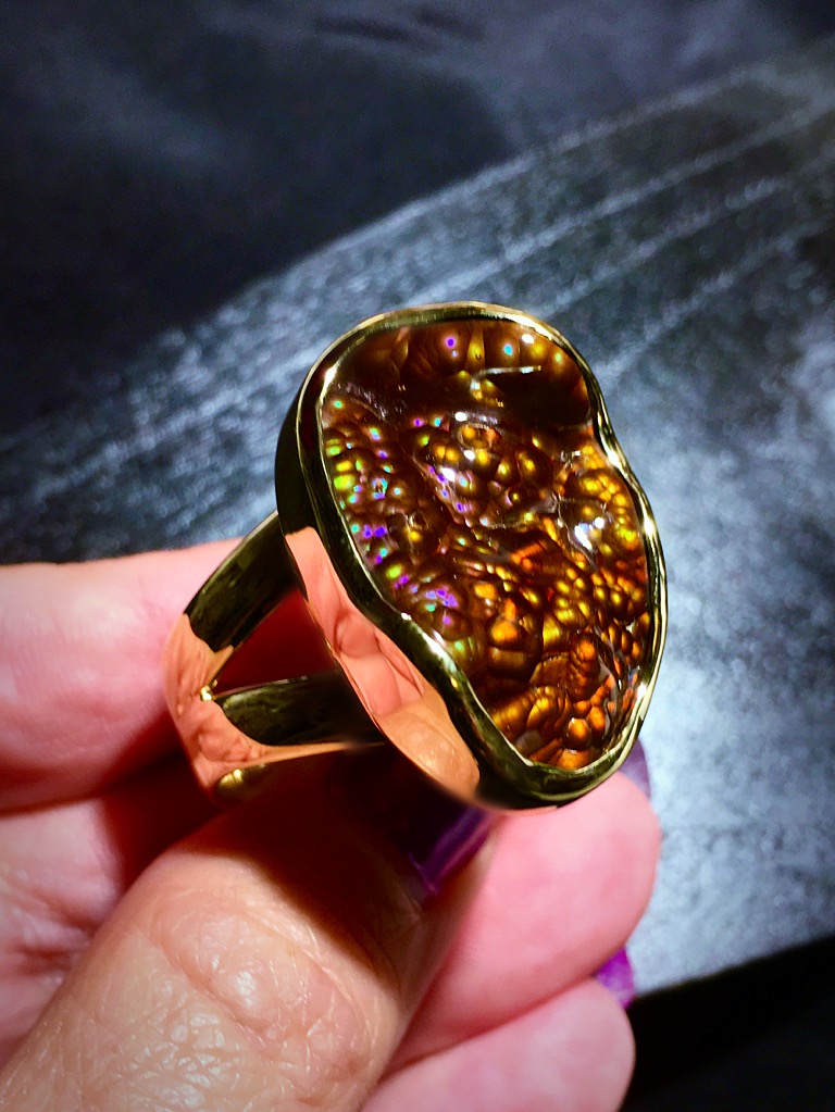 Hand Carved 14k Gold Fire Agate Ring