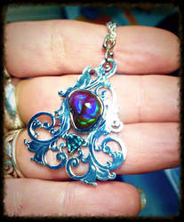 Fire Agate and Alexandrite Scrollwork Pendant 1