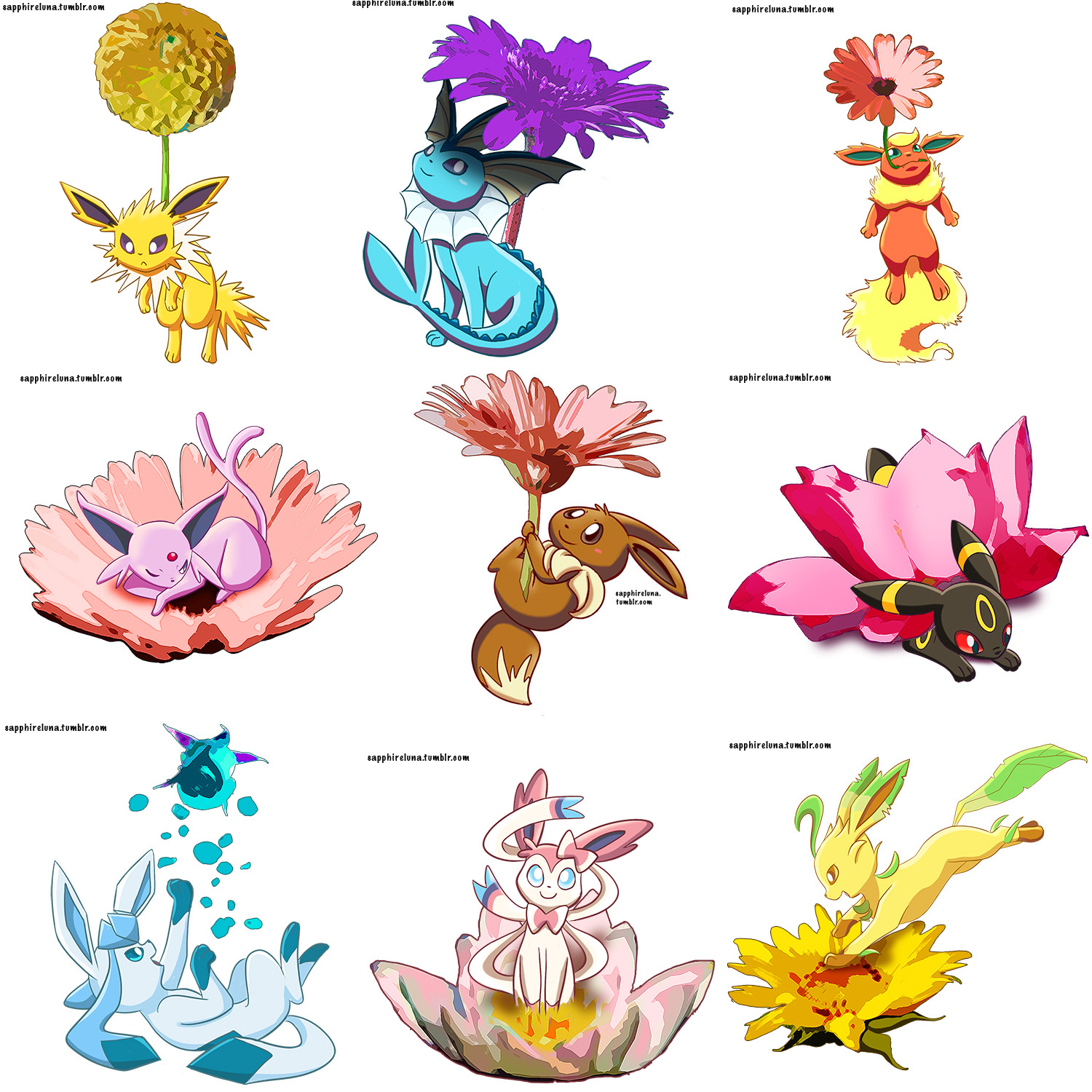 Eeveelution plus flowers